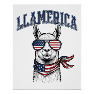 Llamerica Patriotic Llama Vintage Engraving T-Shir Poster
