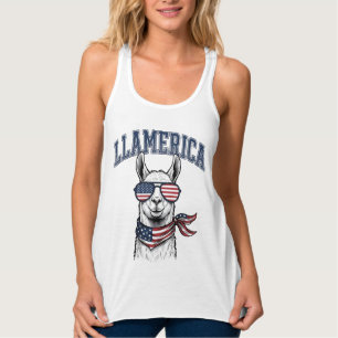 Llamerica Patriotic Llama Vintage Engraving T-Shir Singlet