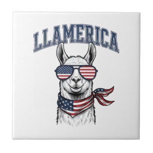 Llamerica Patriotic Llama Vintage Engraving T-Shir Tile