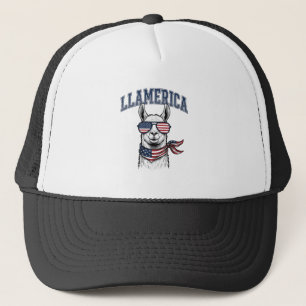 Llamerica Patriotic Llama Vintage Engraving T-Shir Trucker Hat