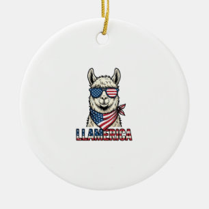 Llamerica Patriotic Llama Vintage Vector Design_1 Ceramic Tree Decoration