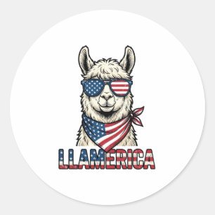 Llamerica Patriotic Llama Vintage Vector Design_1 Classic Round Sticker