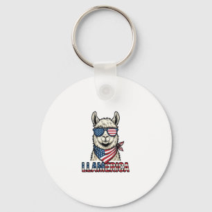 Llamerica Patriotic Llama Vintage Vector Design_1 Key Ring