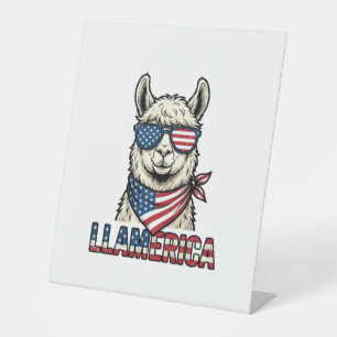Llamerica Patriotic Llama Vintage Vector Design_1 Pedestal Sign