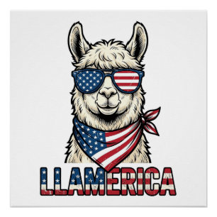 Llamerica Patriotic Llama Vintage Vector Design_1 Poster