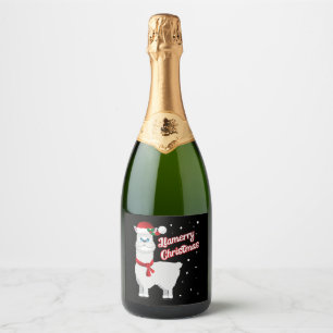Llamerry Merry Christmas Llama Santa Claus Sparkling Wine Label