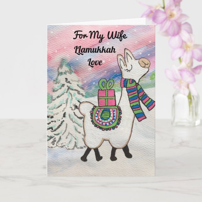 Llamukkah For My Wife Happy Hanukkah Holiday Card (Orchid)