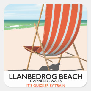 Llanbedrog Beach, Gwynedd Wales seaside poster Square Sticker