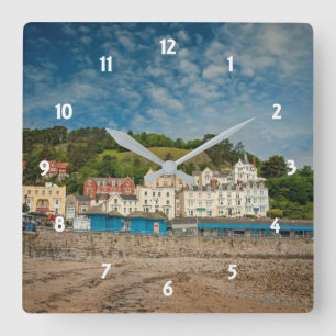 Llandudno Scenic Coastal beach view in Wales UK Square Wall Clock
