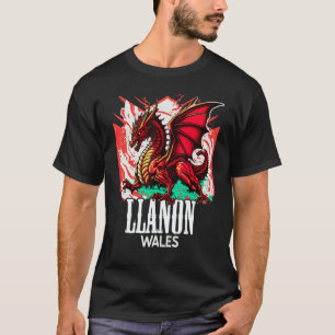 Llanon Wales Welsh Flag Y Ddraig Goch Dragon T-Shirt