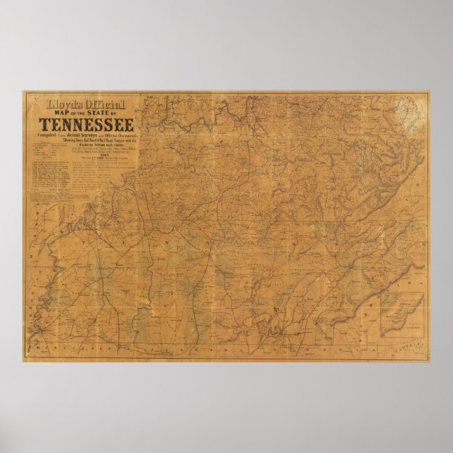 Lloyd's official map of the state of Tennessee Poster (Front)