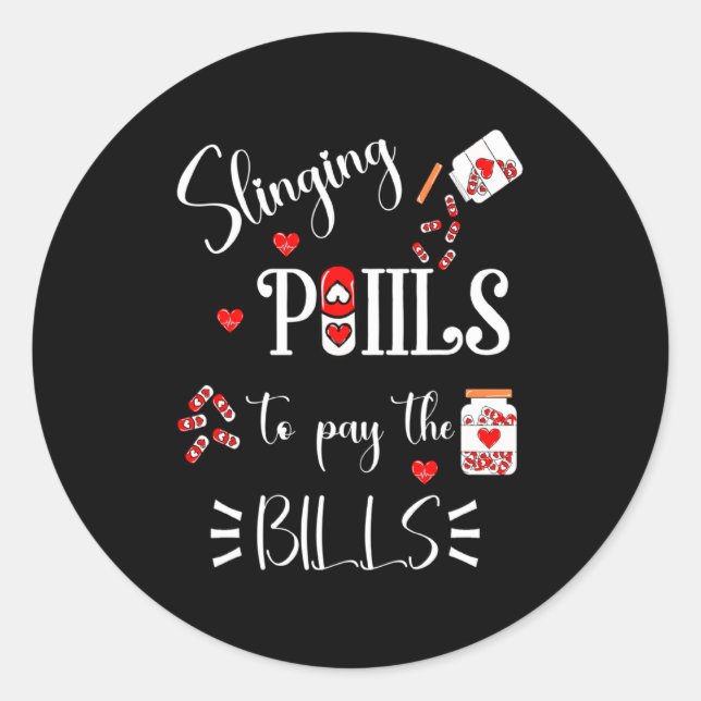 Lls Heart Funny Pharmacist Life Valentines Day  Classic Round Sticker (Front)