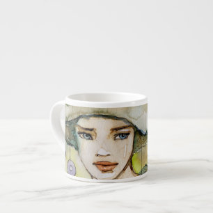 llustration of a beautiful, delicate girl espresso cup