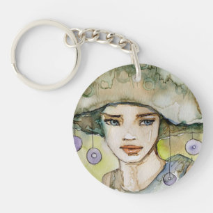 llustration of a beautiful, delicate girl key ring