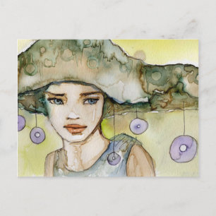 llustration of a beautiful, delicate girl postcard