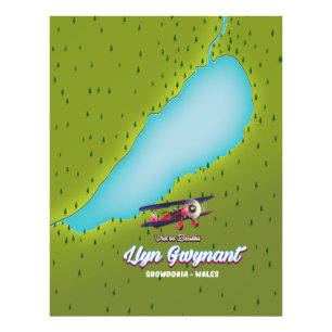 Llyn Gwynant Snowdonia Wales map Photo Print