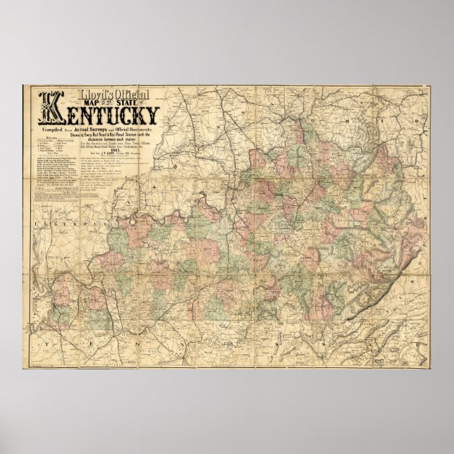 Llyod's Official Map State of Kentucky circa 1862 Poster (Front)
