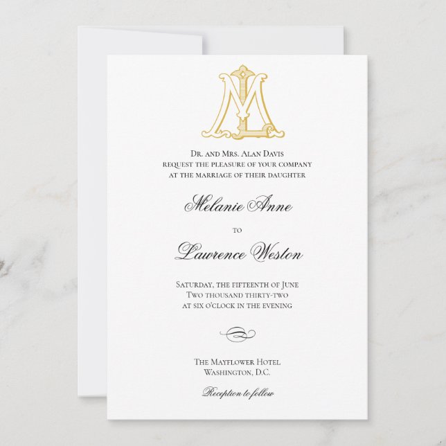 LM or ML Monogram Vintage Wedding Invitations (Front)