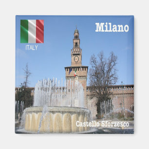 LMD019 CASTELLO SFORZESCO Fountain, Milan, Fridge Magnet