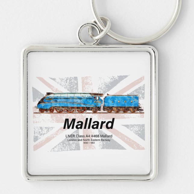 LNER Class A4 Mallard locomotive profile with flag Key Ring (Front)
