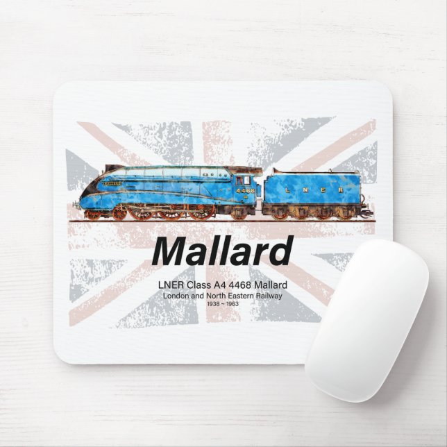 LNER Class A4 Mallard locomotive profile with flag Mouse Pad (With Mouse)