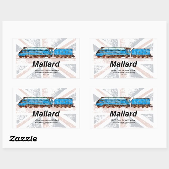 LNER Class A4 Mallard locomotive profile with flag Rectangular Sticker (Sheet)