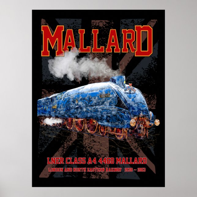 LNER Class A4 Mallard locomotive Union Jack flag Poster (Front)