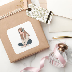 Lo-Fi Girl with Headphones – Pastel Chill Vibes Square Sticker