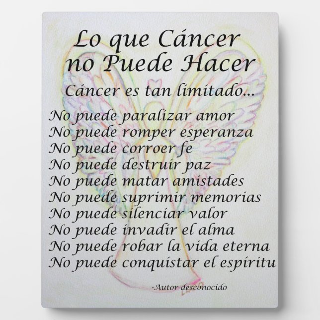 Lo que Cancer no Puede Hacer Poem Painting Poster Plaque (Front)