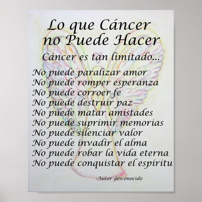 Lo que Cancer no Puede Hacer Poem Poster Print (Front)