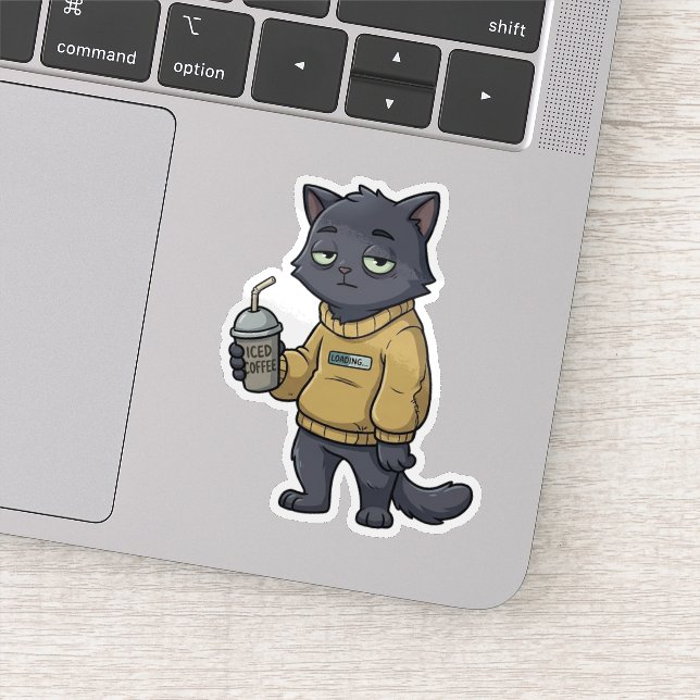 Loading Black Cat Iced Coffee Introvert Sticker (Detail)