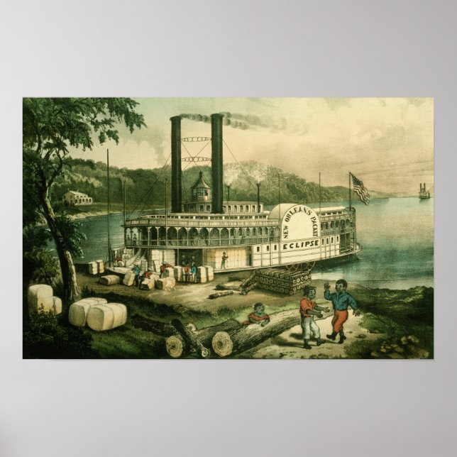 Loading Cotton on the Mississippi, 1870 Poster (Front)