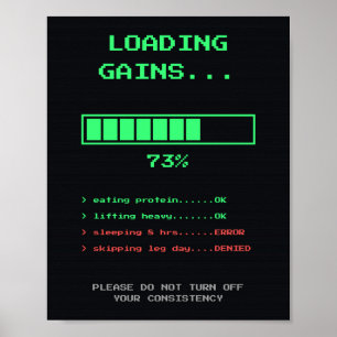 Loading Gains Retro Pixel Gamer Gym Poster
