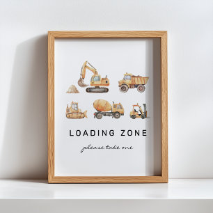 Loading Zone Construction Truck Birthday Sign