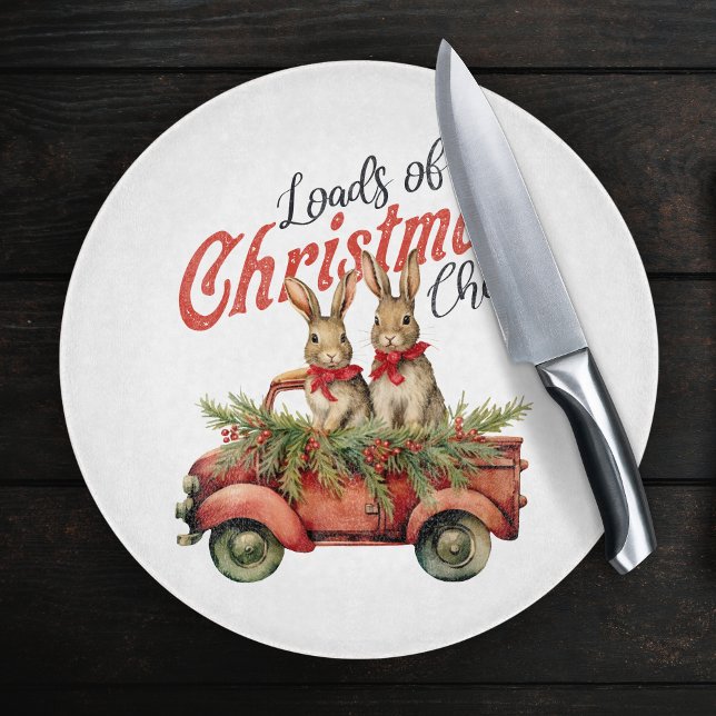 Loads of Christmas Cheer Rabbits in Red Truck Cutting Board (Creator Uploaded)