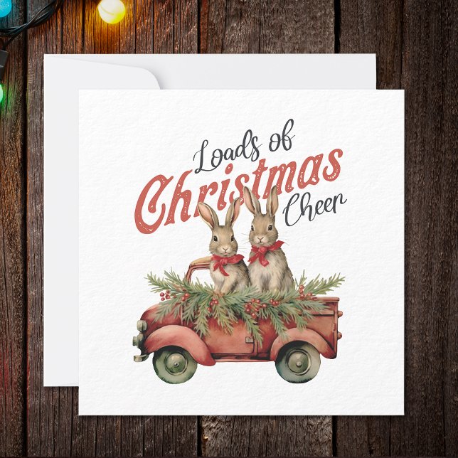 Loads of Christmas Cheer Rabbits in Red Truck Holiday Card (Creator Uploaded)