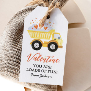 Loads of Fun Dump Truck Kids Valentines Day Gift Tags