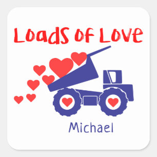 Loads Of Love Cute Truck Love Hearts Personalised Square Sticker