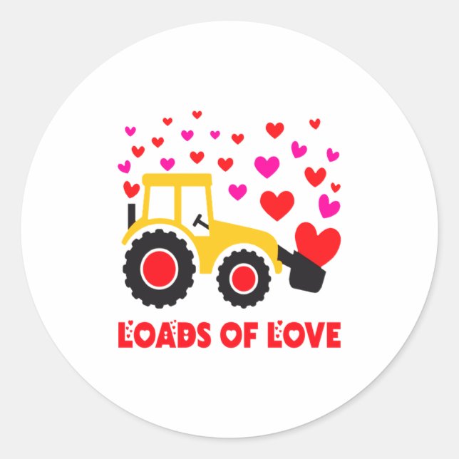 Loads Of Love Toddler Tractor Valentines Day For K Classic Round Sticker (Front)