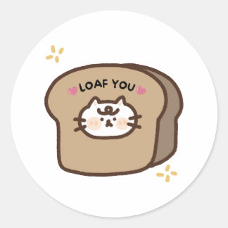 Loaf You Cute Cat Lover and Funny Valentine Puns Classic Round Sticker
