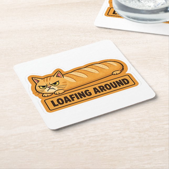 Loafing Around Funny Cat Bread  Square Paper Coaster (Angled)