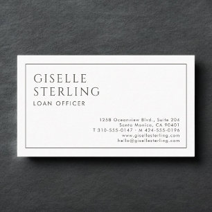 Loan Officer Luxury Minimalist Black White Business Card