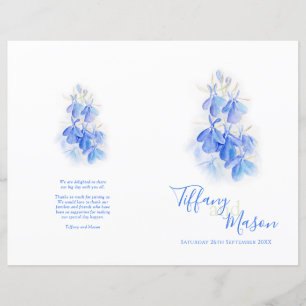 Lobelia blue white green art Wedding Program