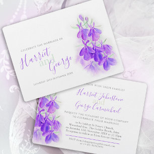 Lobelia purple floral watercolor wedding invitation