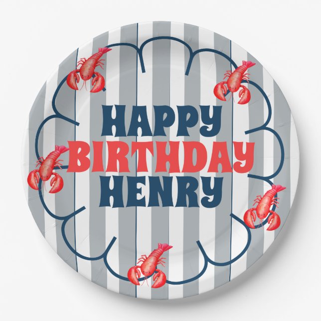 Lobster 1st Birthday Party Paper Plate (Front)
