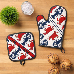 Lobster and Crabs Crustacean Seafood Oven Mitt & Pot Holder Set