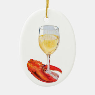 Lobster and Wine Ceramic Tree Decoration