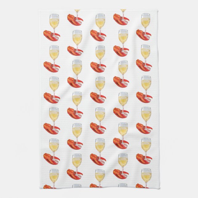 Lobster and Wine Tea Towel (Vertical)
