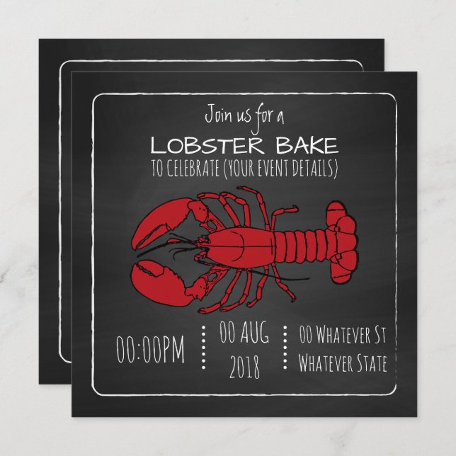 Lobster Bake/Boil Chalkboard customised invitation (Front/Back)