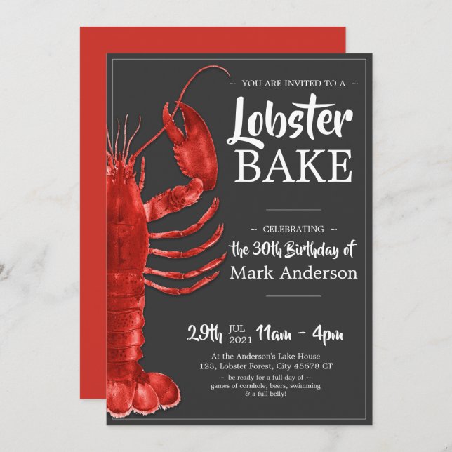 Lobster Bake Themed 30th Birthday Celebration Invitation (Front/Back)